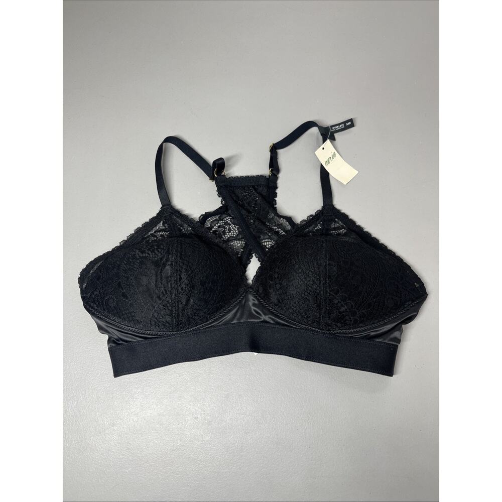 Aerie Bra Womens 34D Wireless Push Up Black Paisley Lace Real Power Racerback